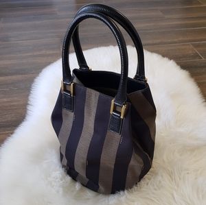B2G1 VTG Authentic Fendi Pequin Brown Bucket Tote